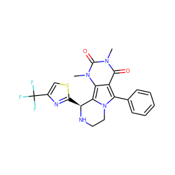 Cn1c(=O)c2c(-c3ccccc3)n3c(c2n(C)c1=O)[C@H](c1nc(C(F)(F)F)cs1)NCC3 ZINC000209527582