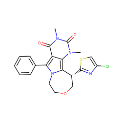 Cn1c(=O)c2c(-c3ccccc3)n3c(c2n(C)c1=O)[C@H](c1nc(Cl)cs1)COCC3 ZINC000209514483