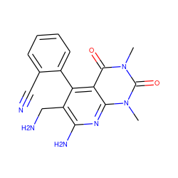 Cn1c(=O)c2c(-c3ccccc3C#N)c(CN)c(N)nc2n(C)c1=O ZINC000034658919