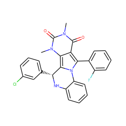 Cn1c(=O)c2c(-c3ccccc3F)n3c(c2n(C)c1=O)[C@@H](c1cccc(Cl)c1)Nc1ccccc1-3 ZINC000015859008