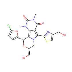 Cn1c(=O)c2c(-c3nc(CO)cs3)n3c(c2n(C)c1=O)[C@@H](c1ccc(Cl)o1)O[C@H](CO)C3 ZINC000209537999
