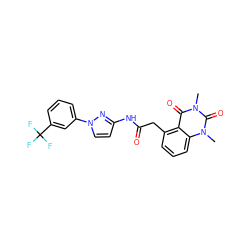 Cn1c(=O)c2c(CC(=O)Nc3ccn(-c4cccc(C(F)(F)F)c4)n3)cccc2n(C)c1=O ZINC000117149131