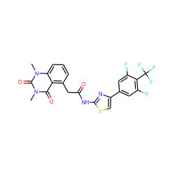 Cn1c(=O)c2c(CC(=O)Nc3nc(-c4cc(F)c(C(F)(F)F)c(F)c4)cs3)cccc2n(C)c1=O ZINC000117157691