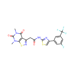 Cn1c(=O)c2c(CC(=O)Nc3nc(-c4cc(F)cc(C(F)(F)F)c4)cs3)nsc2n(C)c1=O ZINC000116860508