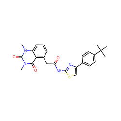 Cn1c(=O)c2c(CC(=O)Nc3nc(-c4ccc(C(C)(C)C)cc4)cs3)cccc2n(C)c1=O ZINC000117160522