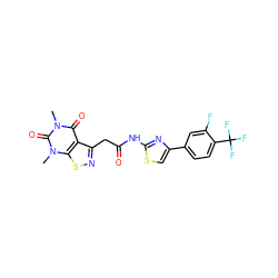 Cn1c(=O)c2c(CC(=O)Nc3nc(-c4ccc(C(F)(F)F)c(F)c4)cs3)nsc2n(C)c1=O ZINC000068246212