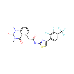 Cn1c(=O)c2c(CC(=O)Nc3nc(-c4ccc(C(F)(F)F)c(F)c4F)cs3)cccc2n(C)c1=O ZINC000117149492