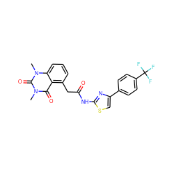 Cn1c(=O)c2c(CC(=O)Nc3nc(-c4ccc(C(F)(F)F)cc4)cs3)cccc2n(C)c1=O ZINC000117157747