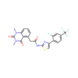 Cn1c(=O)c2c(CC(=O)Nc3nc(-c4ccc(C(F)(F)F)cc4F)cs3)cccc2n(C)c1=O ZINC000117151273