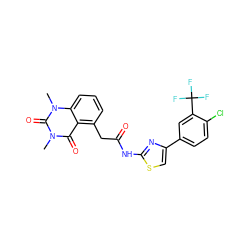 Cn1c(=O)c2c(CC(=O)Nc3nc(-c4ccc(Cl)c(C(F)(F)F)c4)cs3)cccc2n(C)c1=O ZINC000117162079