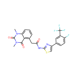 Cn1c(=O)c2c(CC(=O)Nc3nc(-c4ccc(F)c(C(F)(F)F)c4)cs3)cccc2n(C)c1=O ZINC000117156951