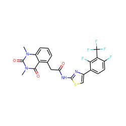 Cn1c(=O)c2c(CC(=O)Nc3nc(-c4ccc(F)c(C(F)(F)F)c4F)cs3)cccc2n(C)c1=O ZINC000117159828