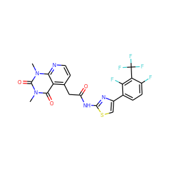 Cn1c(=O)c2c(CC(=O)Nc3nc(-c4ccc(F)c(C(F)(F)F)c4F)cs3)ccnc2n(C)c1=O ZINC000143039239