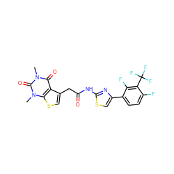 Cn1c(=O)c2c(CC(=O)Nc3nc(-c4ccc(F)c(C(F)(F)F)c4F)cs3)csc2n(C)c1=O ZINC000113910680