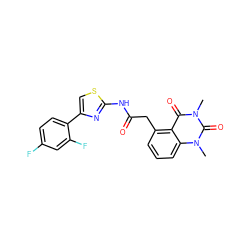 Cn1c(=O)c2c(CC(=O)Nc3nc(-c4ccc(F)cc4F)cs3)cccc2n(C)c1=O ZINC000117161769