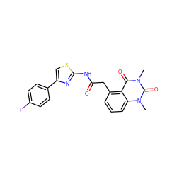 Cn1c(=O)c2c(CC(=O)Nc3nc(-c4ccc(I)cc4)cs3)cccc2n(C)c1=O ZINC000117151709