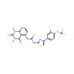 Cn1c(=O)c2c(CC(=O)Nc3nc(-c4ccc(OC(F)(F)F)c(F)c4)cs3)ccnc2n(C)c1=O ZINC000143002592