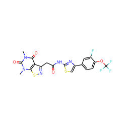 Cn1c(=O)c2c(CC(=O)Nc3nc(-c4ccc(OC(F)(F)F)c(F)c4)cs3)nsc2n(C)c1=O ZINC000116860588