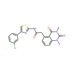 Cn1c(=O)c2c(CC(=O)Nc3nc(-c4cccc(Cl)c4)cs3)cccc2n(C)c1=O ZINC000117151429