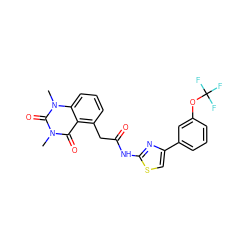 Cn1c(=O)c2c(CC(=O)Nc3nc(-c4cccc(OC(F)(F)F)c4)cs3)cccc2n(C)c1=O ZINC000117158897