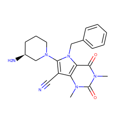 Cn1c(=O)c2c(c(C#N)c(N3CCC[C@H](N)C3)n2Cc2ccccc2)n(C)c1=O ZINC000082152367