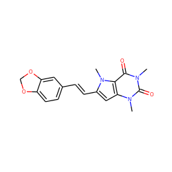 Cn1c(=O)c2c(cc(/C=C/c3ccc4c(c3)OCO4)n2C)n(C)c1=O ZINC000095594333