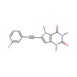 Cn1c(=O)c2c(cc(C#Cc3cccc(Cl)c3)n2C)n(C)c1=O ZINC000095595465