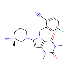 Cn1c(=O)c2c(cc(N3CCC[C@@](C)(N)C3)n2Cc2cc(F)ccc2C#N)n(C)c1=O ZINC000043207163