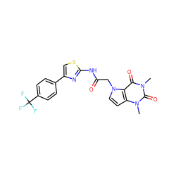 Cn1c(=O)c2c(ccn2CC(=O)Nc2nc(-c3ccc(C(F)(F)F)cc3)cs2)n(C)c1=O ZINC000082149900