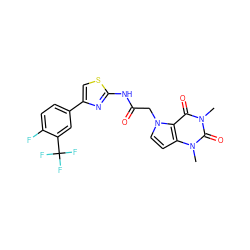 Cn1c(=O)c2c(ccn2CC(=O)Nc2nc(-c3ccc(F)c(C(F)(F)F)c3)cs2)n(C)c1=O ZINC000082149903