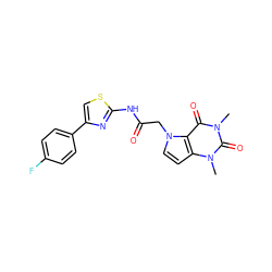 Cn1c(=O)c2c(ccn2CC(=O)Nc2nc(-c3ccc(F)cc3)cs2)n(C)c1=O ZINC000073199392