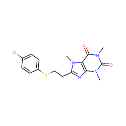 Cn1c(=O)c2c(nc(CCSc3ccc(Cl)cc3)n2C)n(C)c1=O ZINC000084738725