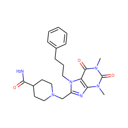 Cn1c(=O)c2c(nc(CN3CCC(C(N)=O)CC3)n2CCCc2ccccc2)n(C)c1=O ZINC000002201160