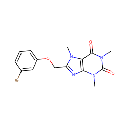 Cn1c(=O)c2c(nc(COc3cccc(Br)c3)n2C)n(C)c1=O ZINC000084741876