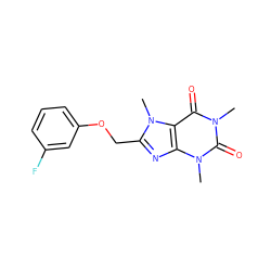 Cn1c(=O)c2c(nc(COc3cccc(F)c3)n2C)n(C)c1=O ZINC000084689678