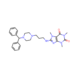 Cn1c(=O)c2c(nc(NCCCN3CCN(C(c4ccccc4)c4ccccc4)CC3)n2C)n(C)c1=O ZINC000103208088