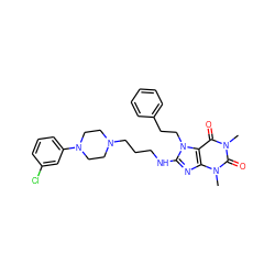 Cn1c(=O)c2c(nc(NCCCN3CCN(c4cccc(Cl)c4)CC3)n2CCc2ccccc2)n(C)c1=O ZINC000103206689