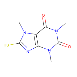 Cn1c(=O)c2c(nc(S)n2C)n(C)c1=O ZINC000100316548