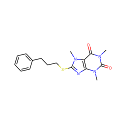 Cn1c(=O)c2c(nc(SCCCc3ccccc3)n2C)n(C)c1=O ZINC000013284721