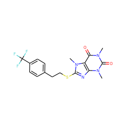 Cn1c(=O)c2c(nc(SCCc3ccc(C(F)(F)F)cc3)n2C)n(C)c1=O ZINC000095562687