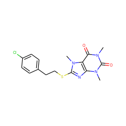 Cn1c(=O)c2c(nc(SCCc3ccc(Cl)cc3)n2C)n(C)c1=O ZINC000095564326