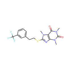 Cn1c(=O)c2c(nc(SCCc3cccc(C(F)(F)F)c3)n2C)n(C)c1=O ZINC000095561971