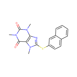 Cn1c(=O)c2c(nc(Sc3ccc4ccccc4c3)n2C)n(C)c1=O ZINC000073200282