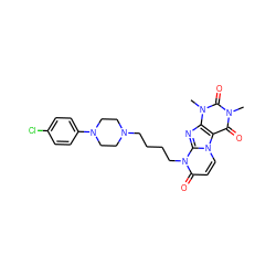 Cn1c(=O)c2c(nc3n(CCCCN4CCN(c5ccc(Cl)cc5)CC4)c(=O)ccn23)n(C)c1=O ZINC000299859051