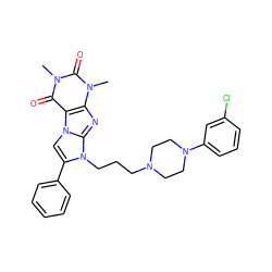 Cn1c(=O)c2c(nc3n(CCCN4CCN(c5cccc(Cl)c5)CC4)c(-c4ccccc4)cn23)n(C)c1=O ZINC000049723366