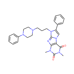 Cn1c(=O)c2c(nc3n(CCCN4CCN(c5ccccc5)CC4)c(-c4ccccc4)cn23)n(C)c1=O ZINC000045253989