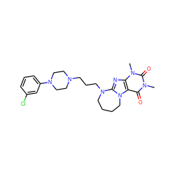 Cn1c(=O)c2c(nc3n2CCCCN3CCCN2CCN(c3cccc(Cl)c3)CC2)n(C)c1=O ZINC000103208229