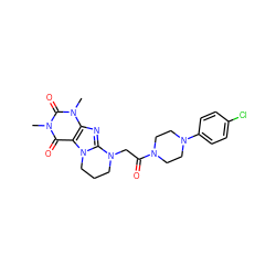 Cn1c(=O)c2c(nc3n2CCCN3CC(=O)N2CCN(c3ccc(Cl)cc3)CC2)n(C)c1=O ZINC000103249965