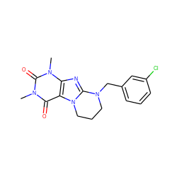 Cn1c(=O)c2c(nc3n2CCCN3Cc2cccc(Cl)c2)n(C)c1=O ZINC000028873943