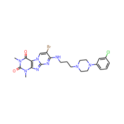 Cn1c(=O)c2c(nc3nc(NCCCN4CCN(c5cccc(Cl)c5)CC4)c(Br)cn32)n(C)c1=O ZINC000028521309